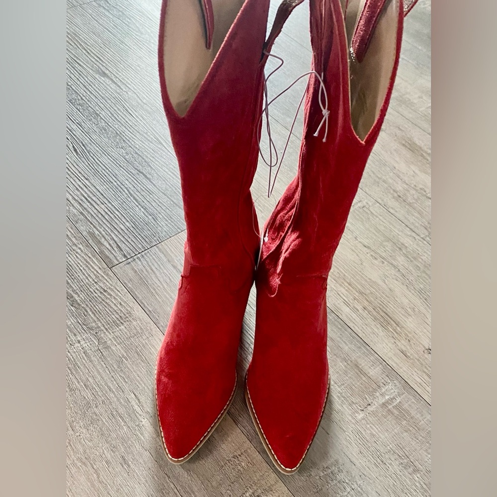 Western Cowgirl Amaya Red Suede Slip-On Pointed Toe Heeled Rodeo Boots 7.5 - Picture 2 of 6